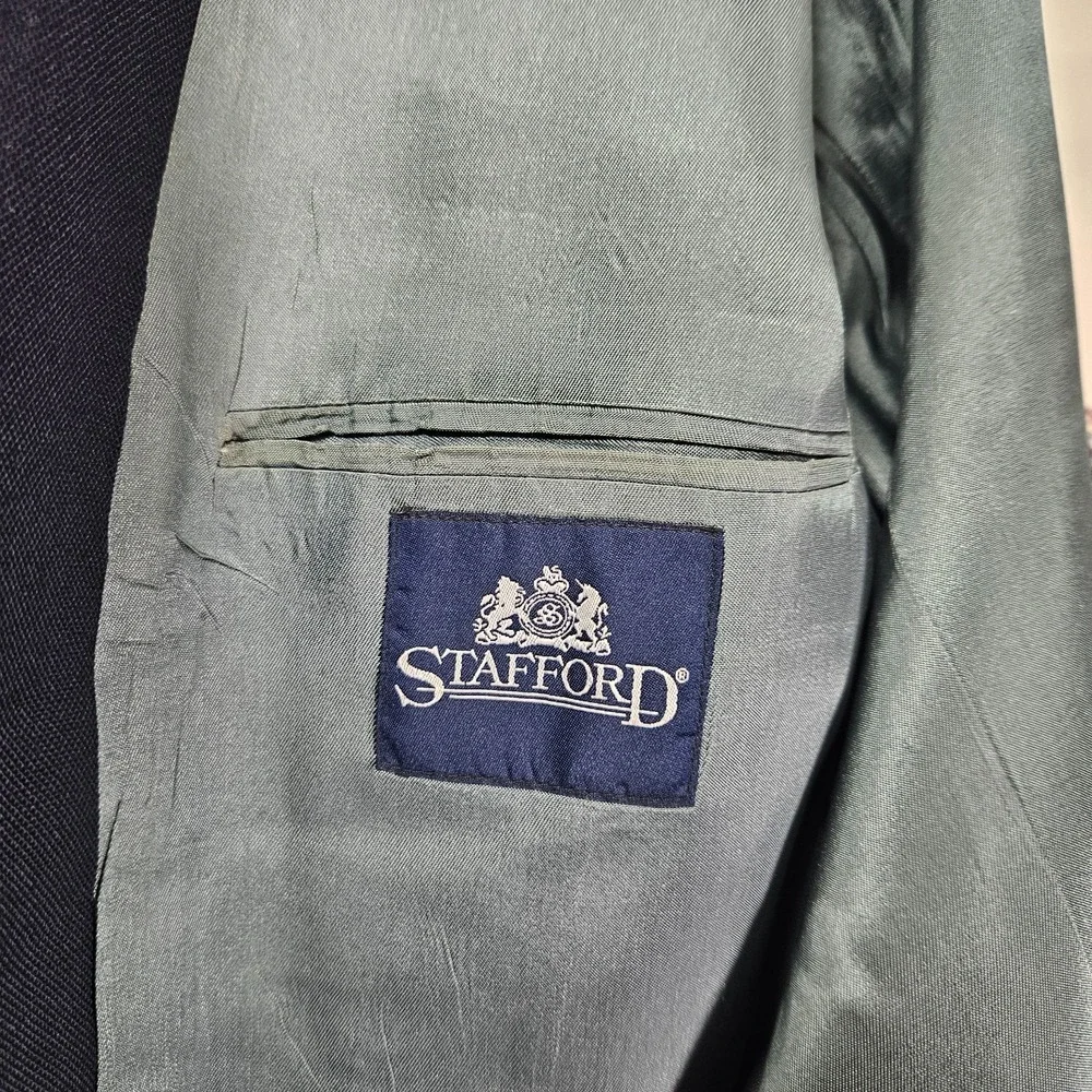 VTG Stafford Men's Sport Coat Blazer Two Button Navy Polyester Wool‎ 46L